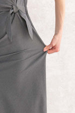 Cotton-Blend Grey V-Neck Everyday Dress