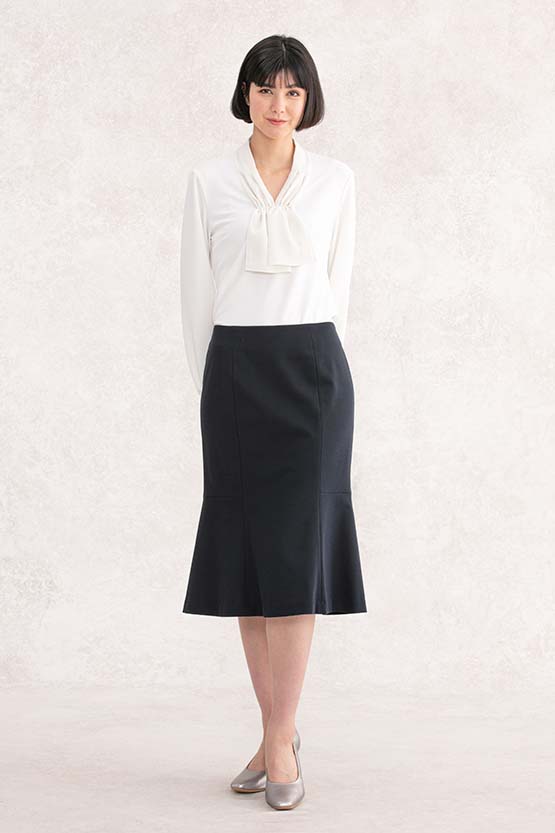 Navy Cotton Blend Midi-Length Mermaid Skirt