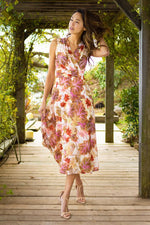 Beige Pink Leaf Marilyn Long Dress