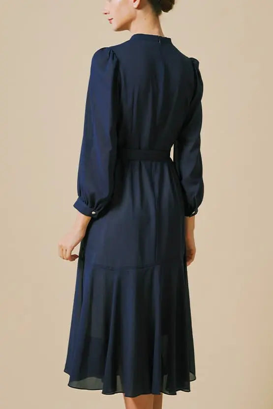 Stretch Chiffon Navy Long Mermaid Dress