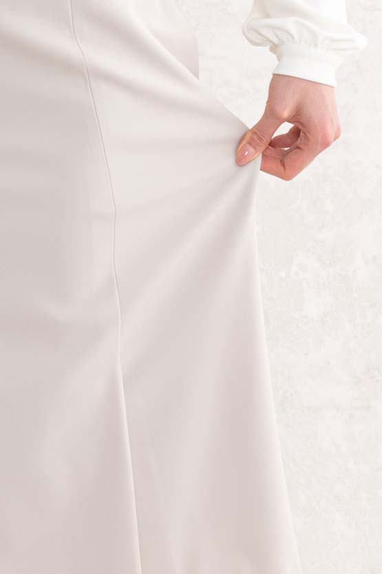 All-Season Material: Greige Midi A-Line Skirt