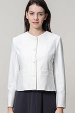 Stretch Jacquard: Collarless Short Jacket