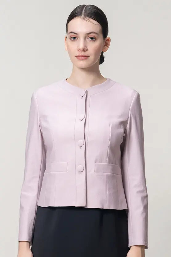 Stretch Jacquard: Collarless Short Jacket