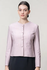 Stretch Jacquard: Collarless Short Jacket