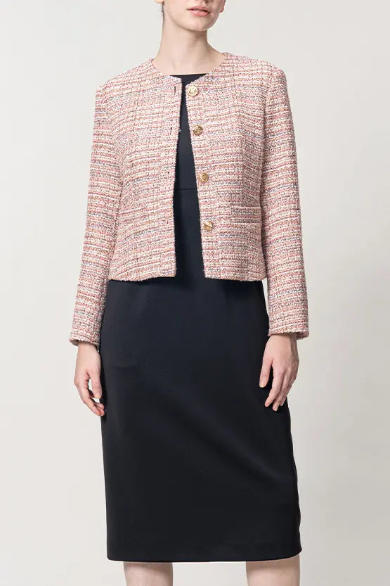 Boucle Tweed: Collarless Short Jacket