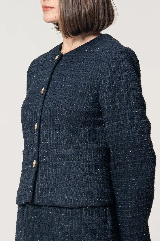 Boucle Tweed: Collarless Short Jacket