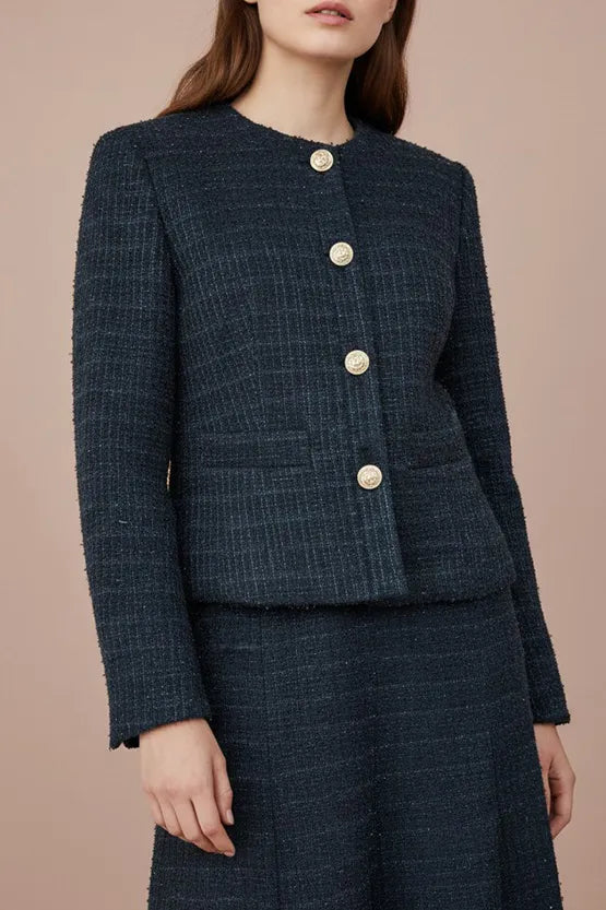 Boucle Tweed: Collarless Short Jacket