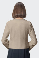 Stretch Lame Tweed: No-Collar Short Jacket