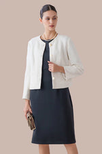 Stretch Lame Tweed: No-Collar Short Jacket