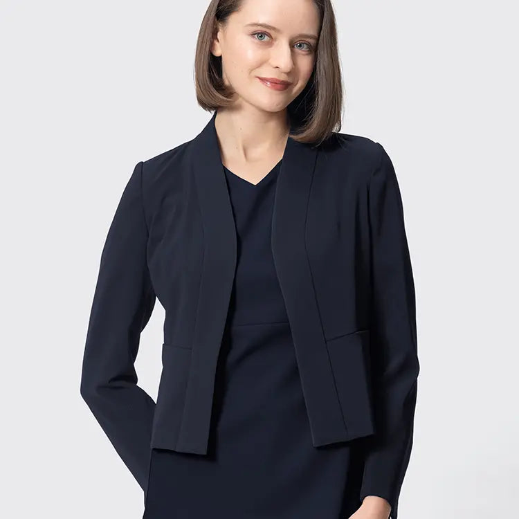 Step into the boardroom with confidence. Premium stretch georgette with all-day comfort
