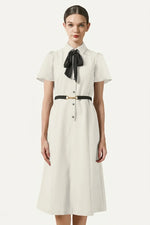 Stretch Sucker: Stretch Seersucker Bow-Tie Shirt Dress