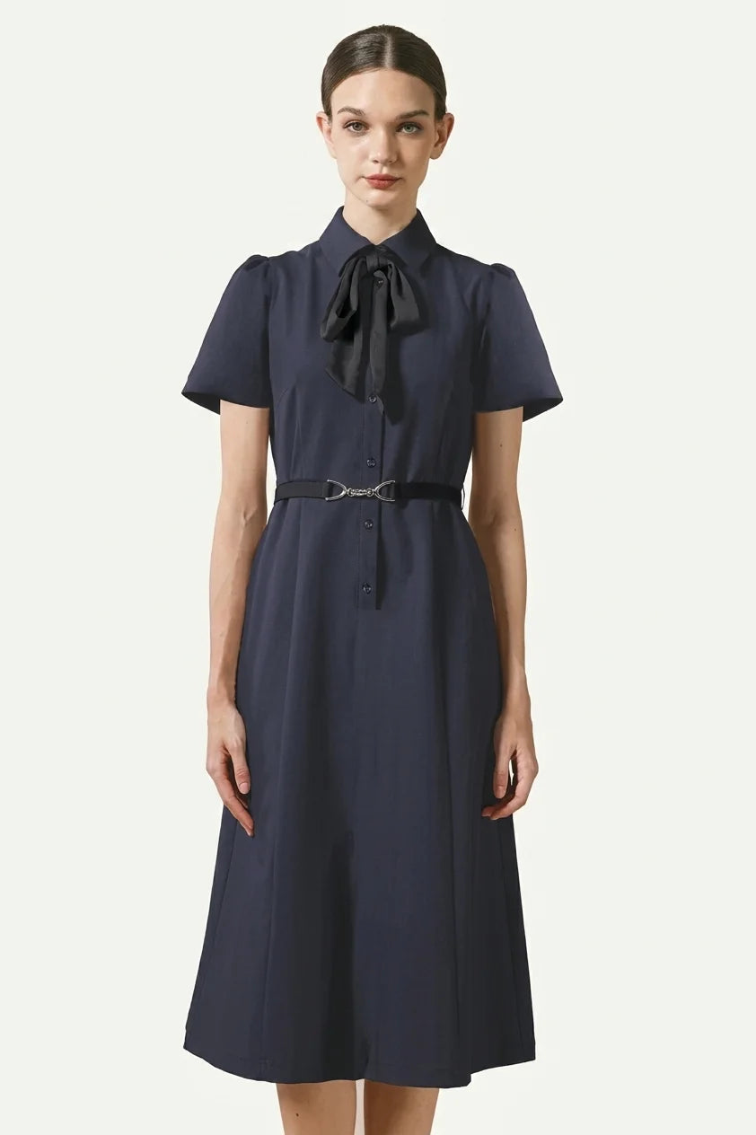 Stretch Sucker: Stretch Seersucker Bow-Tie Shirt Dress