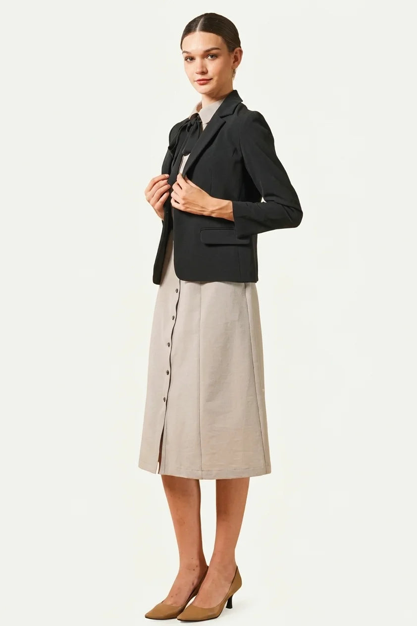 Beige x Black Bowtie Shirt Dress