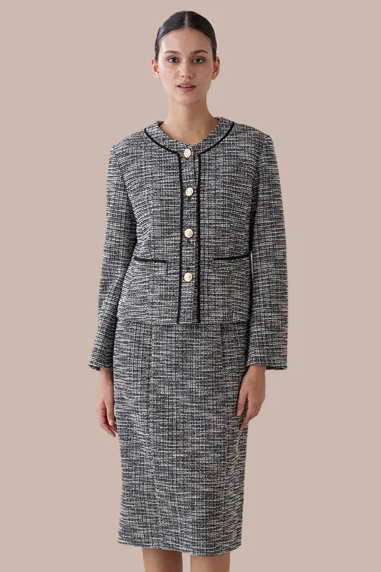 Stretch Lame Tweed: V-Neck I-Line Dress
