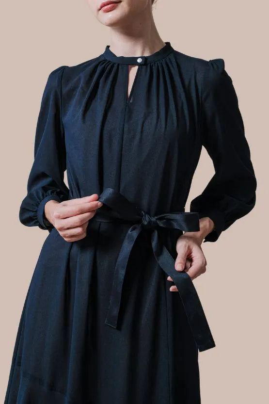 Stretch Chiffon:Navy Long Mermaid Dress