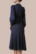 Stretch Chiffon:Navy Long Mermaid Dress