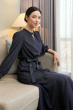 Stretch Chiffon:Navy Long Mermaid Dress