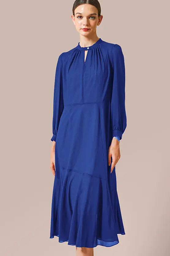 Stretch Chiffon:Navy Long Mermaid Dress