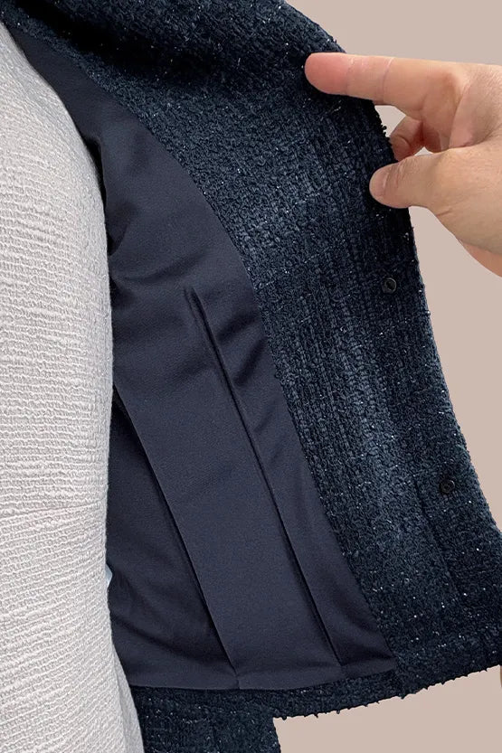 Boucle Tweed: Collarless Short Jacket