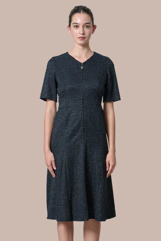 Stretch Lame Tweed: Zip-Up Semi-Mermaid Dress