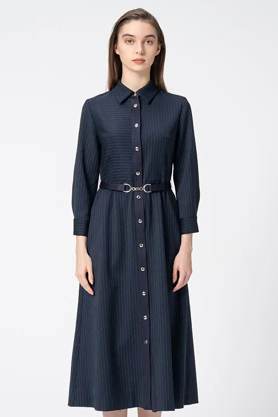 【Active Warm Pinstripe】Shirt Dress