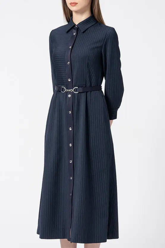 【Active Warm Pinstripe】Shirt Dress