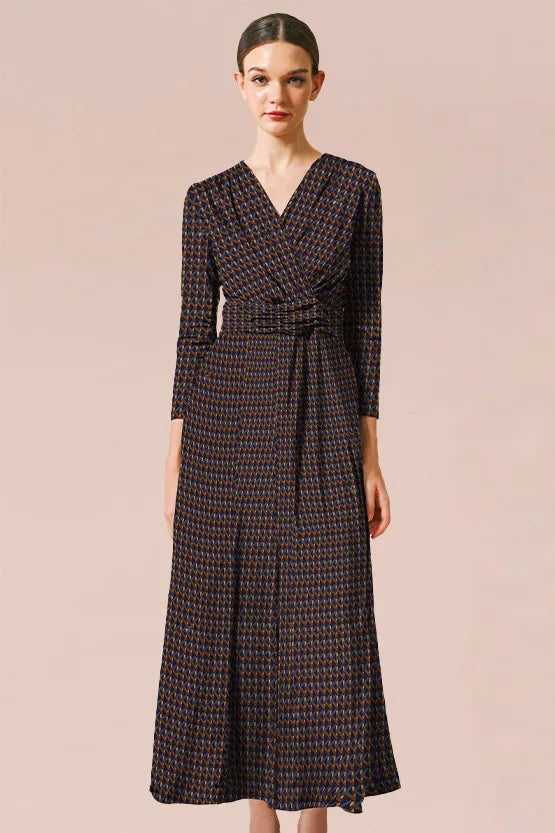 Stretch Jersey:Monogram Navy Long Marilyn Dress