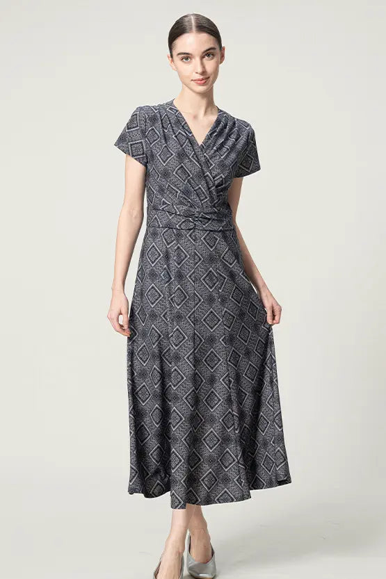 Oshima Tsumugi Design Stretch Jersey: Long Marilyn Dress