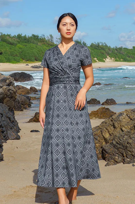 Oshima Tsumugi Design Stretch Jersey: Long Marilyn Dress