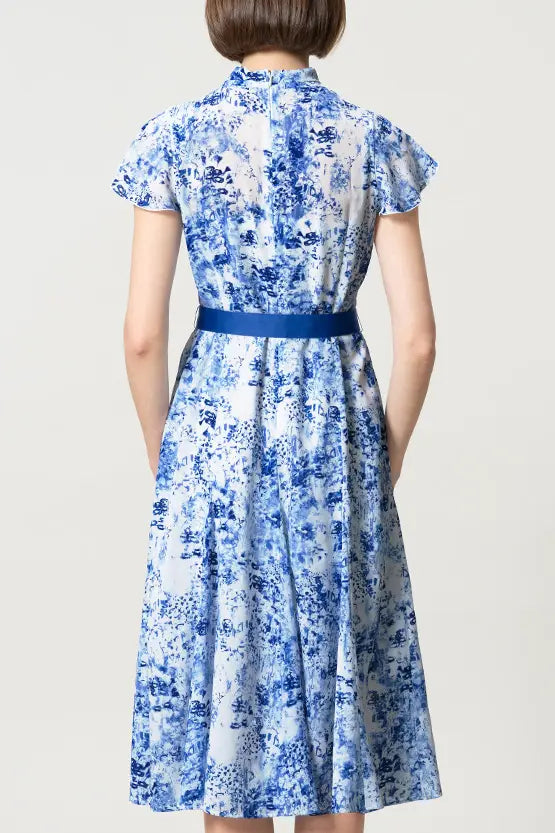 Stretch Chiffon: Twist Neck Mid-Length Mermaid Dress