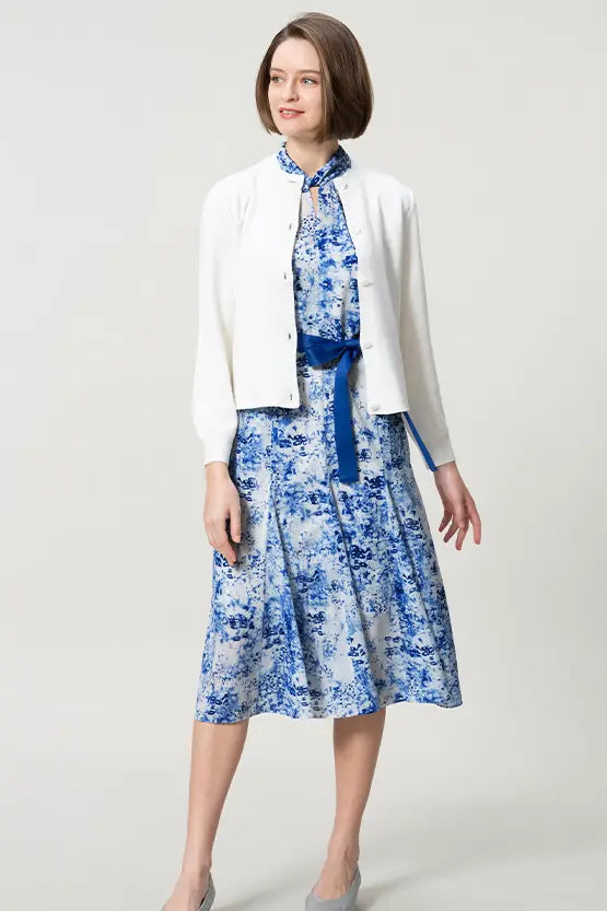 Stretch Chiffon: Twist Neck Mid-Length Mermaid Dress