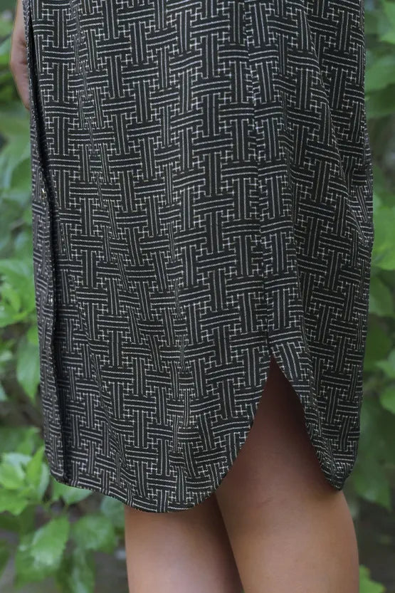Oshima Tsumugi Design Stretch Georgette: Shirt Dress