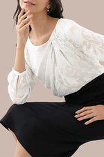 Cut Jacquard x Space Material: White X Black Decollete Tuck Dress