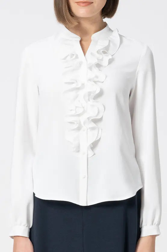 【Back Satin Georgette】Frill Long-Sleeve Blouse