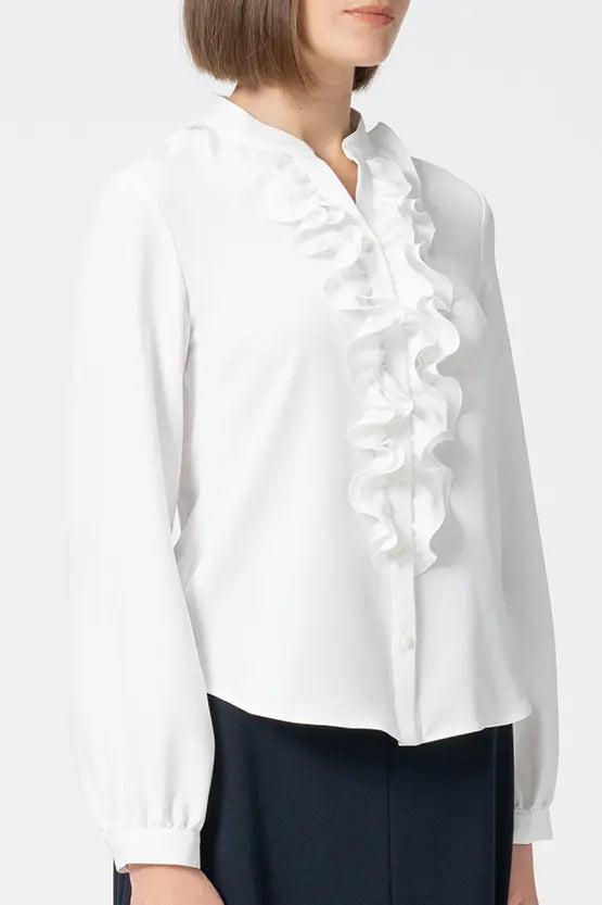 【Back Satin Georgette】Frill Long-Sleeve Blouse