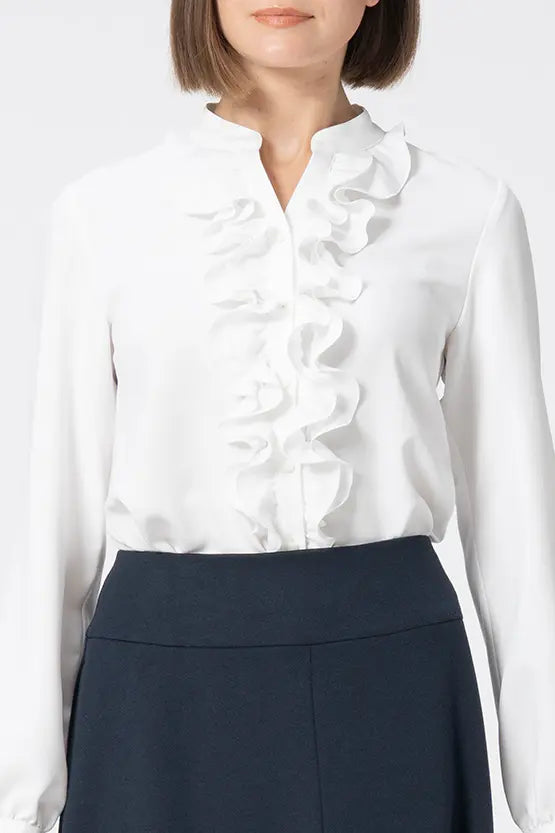【Back Satin Georgette】Frill Long-Sleeve Blouse