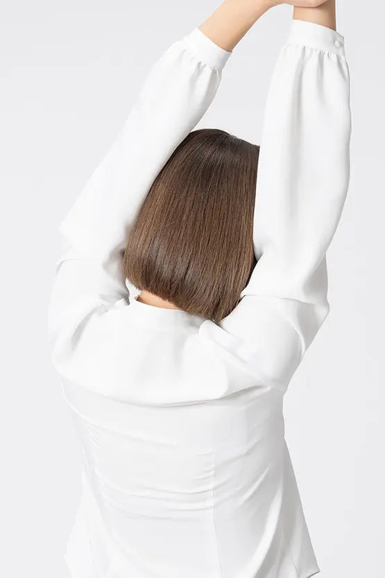【Back Satin Georgette】Frill Long-Sleeve Blouse