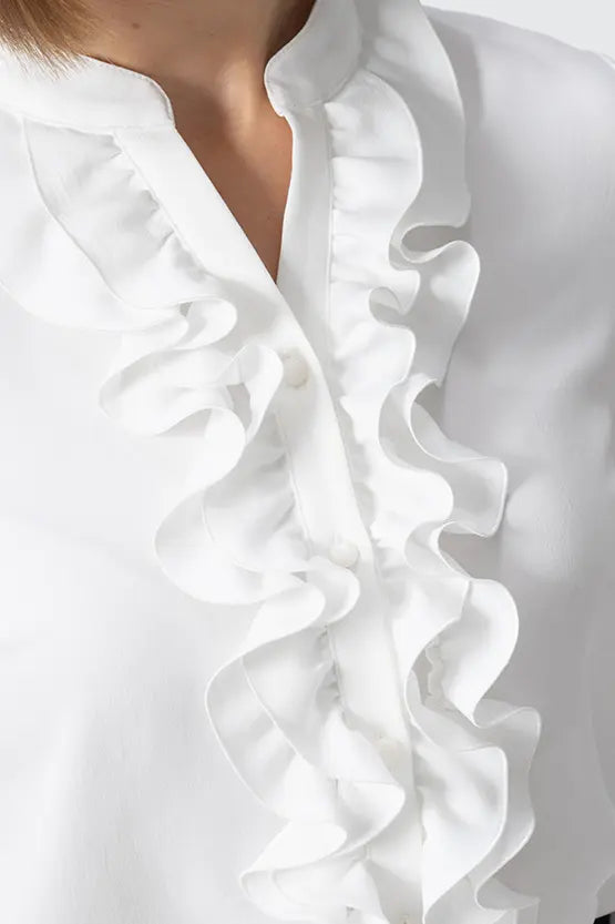 【Back Satin Georgette】Frill Long-Sleeve Blouse