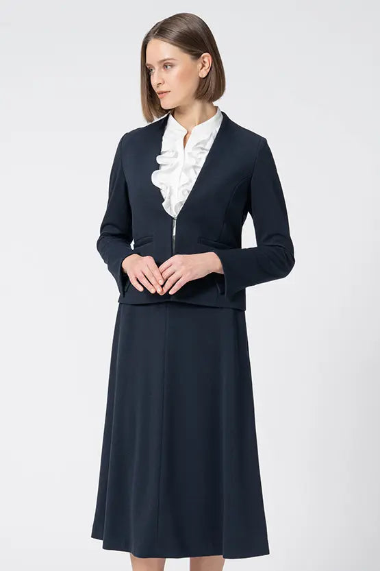 【Back Satin Georgette】Frill Long-Sleeve Blouse