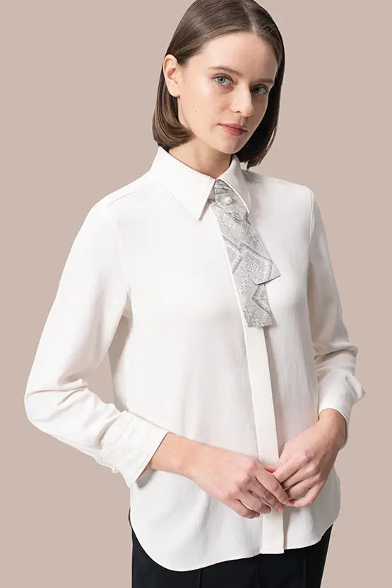 Authentic Oshima Tsumugi: Stretch Georgette Shirt with Bow Tie