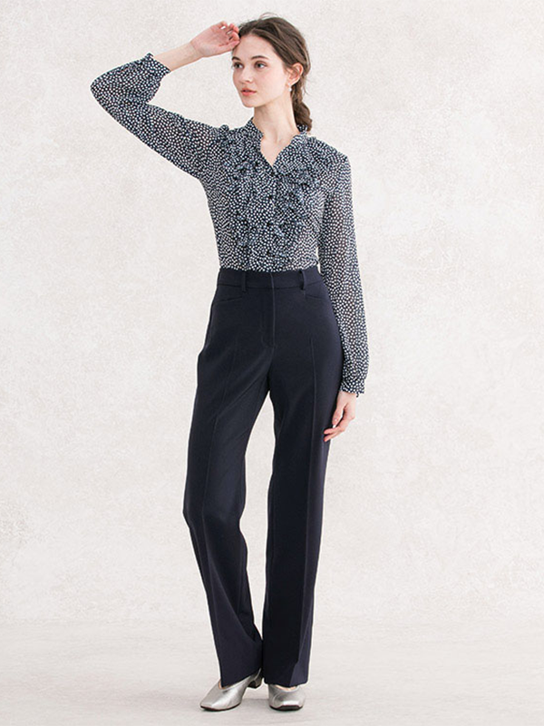 All-Season Material: Smart Stretch Dark Navy Straight Trousers