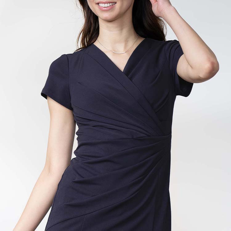 Gathered waist design for a slimming effect