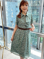 Stretch Chiffon: Green Petite Flower Frill Shirt Dress