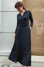 Navy Tiny Dot Long Marilyn Dress