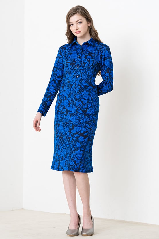Blue Flower Ponte Shirt Dress