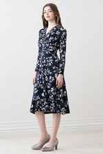 Navy Graphic Flower Cache-Coeur Dress
