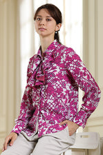 Pink Flower Collared Ruffle Blouse