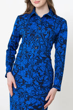 Blue Flower Ponte Shirt Dress