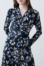 Navy Graphic Flower Cache-Coeur Dress