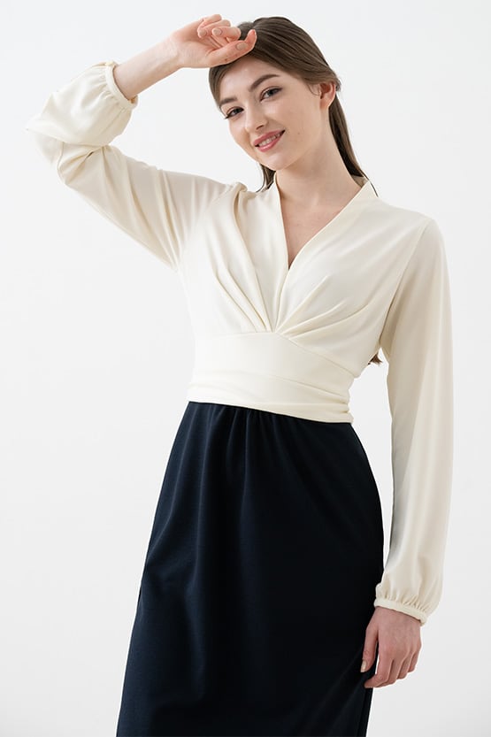 Double Jersey: Ivory X Navy Docking Shell Dress